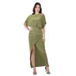 24seven Comfort Apparel Womens Boat Neck Batwing Sleeve Slit Maxi Dress
