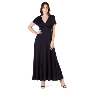 24seven Comfort Apparel Womens Cap Sleeve V Neck Maxi Dress