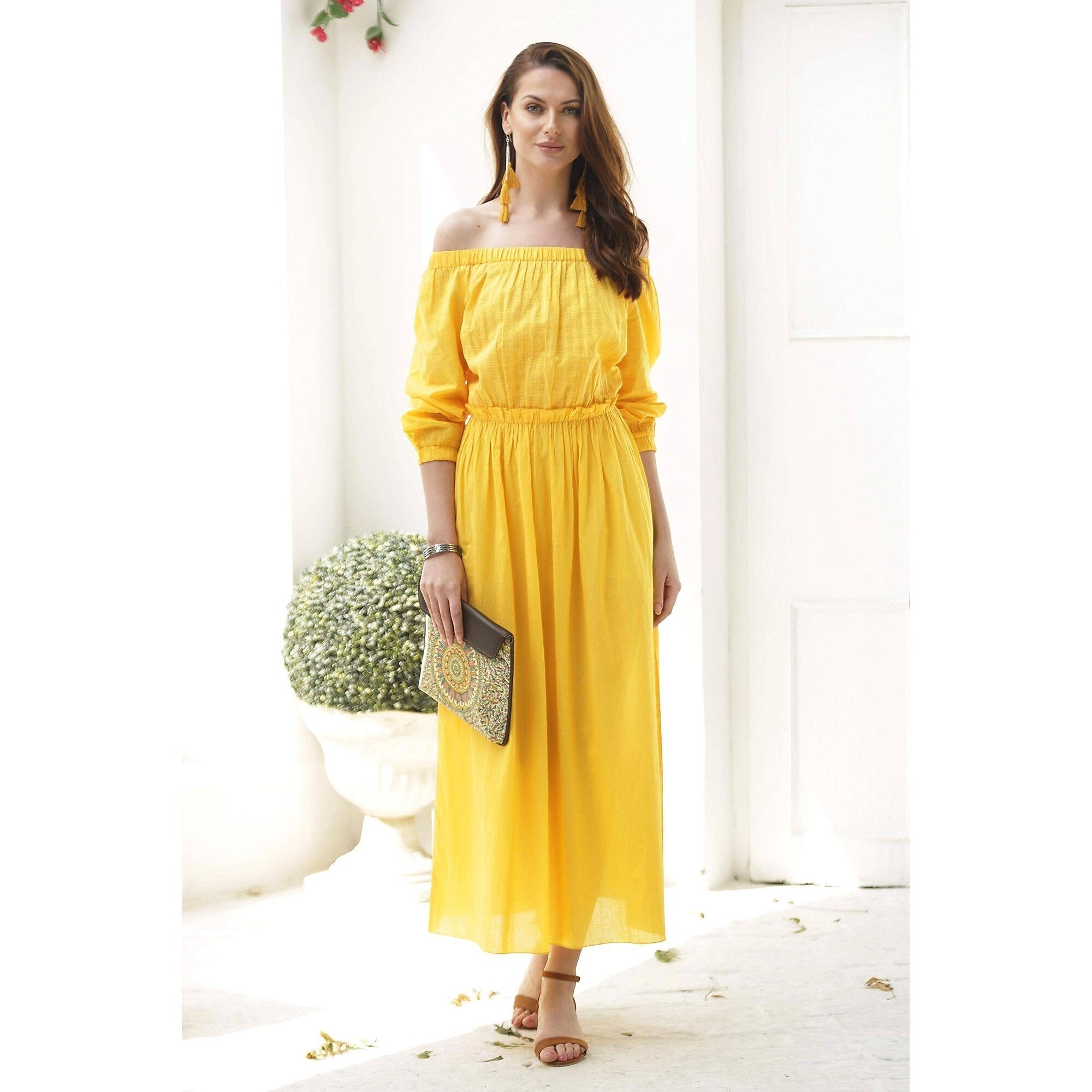 NOVICA-Cotton-off-shoulder-maxi-dress-Marigold-Muse_df04dd49-a2da-478a-9a17-9e726b089a26 1196054235